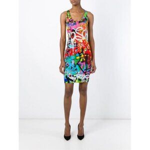 Moschino Vintage Graffiti Print Satin Dress Multi Size IT 46 / US 12